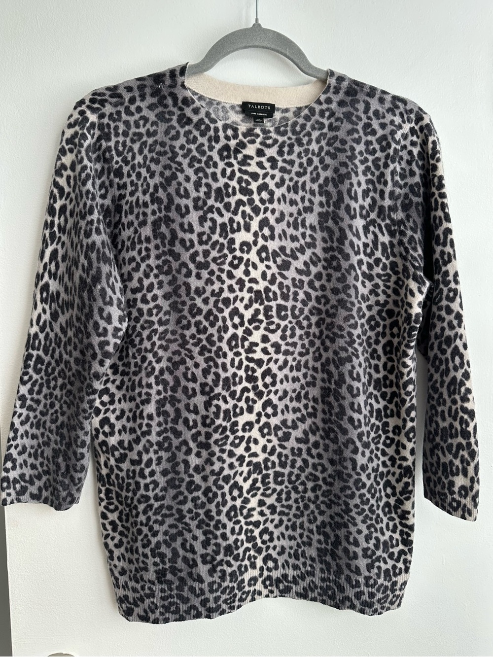 Pure Cashmere Talbots Leopard Print 3/4 Sleeve Crewneck Sweater (Size L/XL)